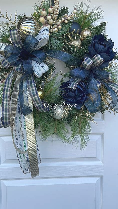 Blue Christmas Wreath, Navy Blue Christmas Wreath, Trendy Christmas ...