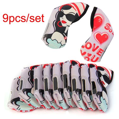 Golf Club covers Iron Headcovers 9PCS/set Duplex Printing Golf irons protect covers Free ...