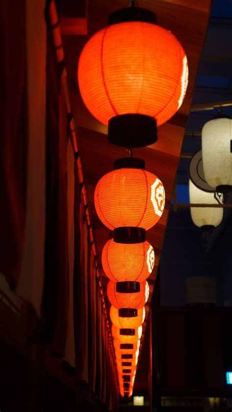Japan, night, red, lantern, yellow, light, color, lighting, shape ...