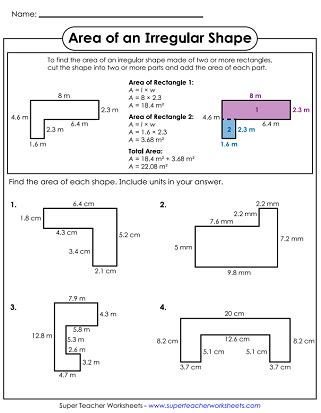 Irregular Shapes Area Worksheet