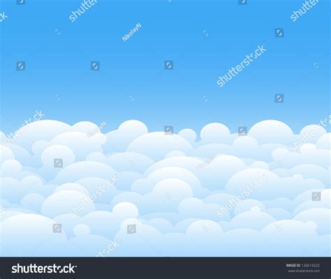 Cloudy Cartoon Background. Over The Clouds View Stock Photo 126614222 ...