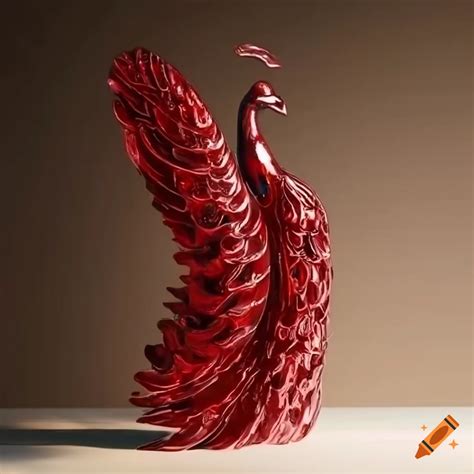 Peacock sculpture in chrome red