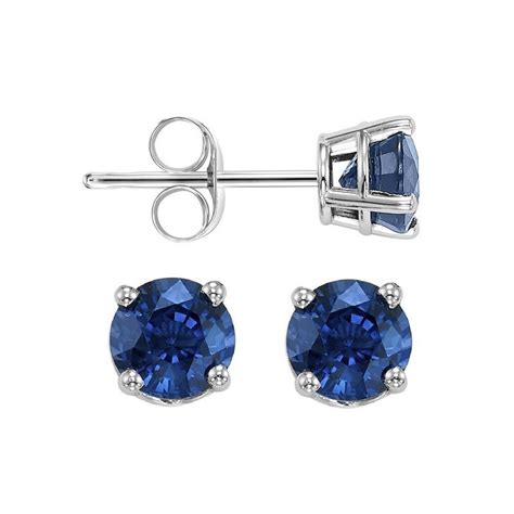 Round Prong Set Sapphire Stud Earrings In 14K White Gold | ESR40-4W | Gemstone Studs | Pagan's ...