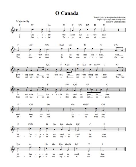 O Canada: Chords, Lyrics, and Sheet Music for B-Flat Instruments