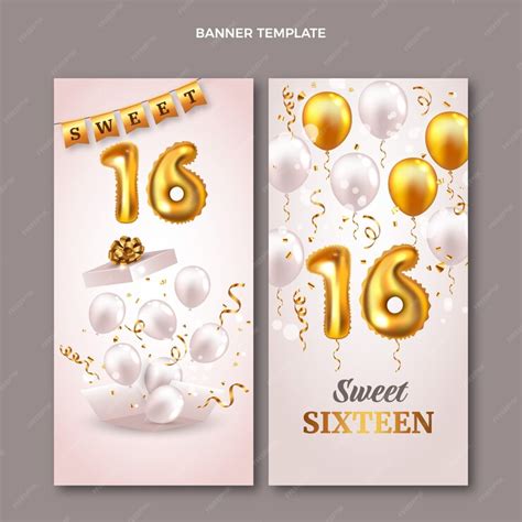 Free Vector | Realistic luxury sweet 16 vertical banners