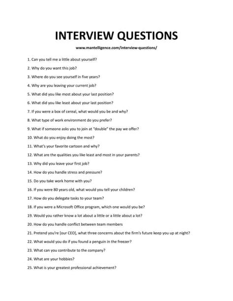 Interview Questions Printable