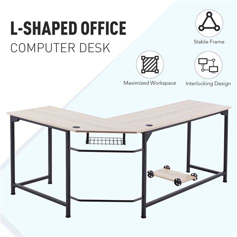 Buy L-Shaped Corner Desk with Computer Tower Shelf & Cable Management, Oak Online at Lowest ...