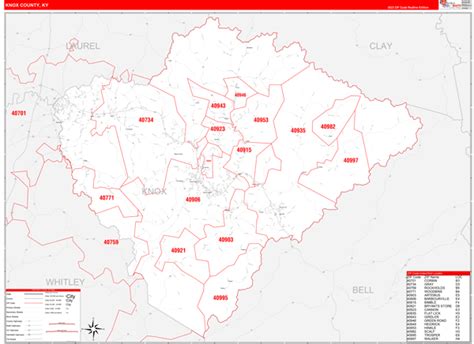 Knox County, KY Zip Code Wall Map Red Line Style by MarketMAPS - MapSales