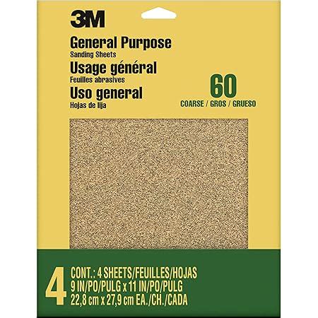 3M Aluminum Obyide Sandpaper 3 2/3 by 9-Inch, 60 Coarse grit, 8-Pack ...
