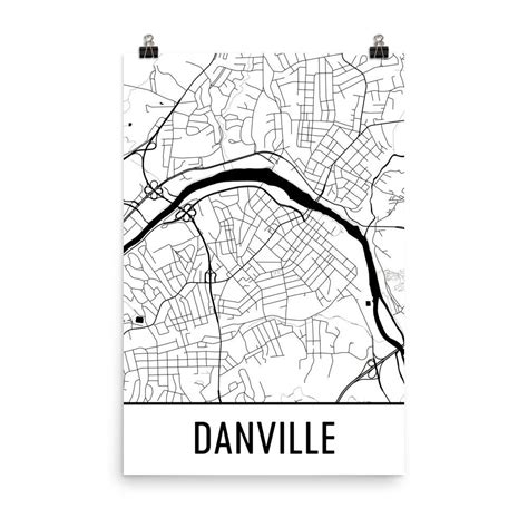 Danville Virginia Street Map Poster - Wall Print by Modern Map Art