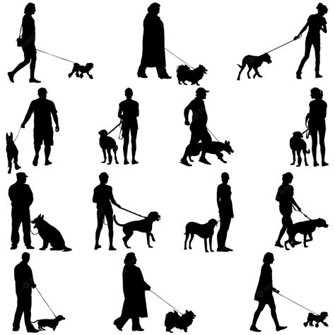 Premium Vector | Set ilhouette of people and dog vector illustration