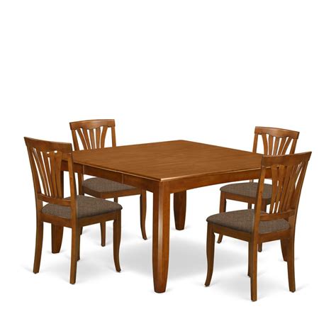 5 Pc Dining Room Set-Square Table With Leaf And 4 Dining Chairs By Eas ...