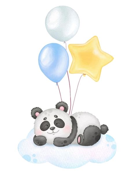 Premium Vector | Cute sleeping panda and ballons watercolor print