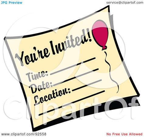 Royalty-Free (RF) Clipart Illustration of a You're Invited Birthday Party Invitation by Andy ...