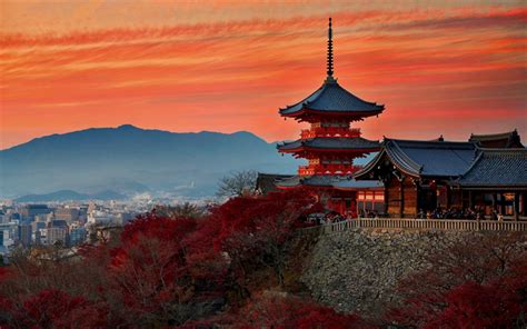 Download wallpapers Japanese temple, architecture, sunset, evening ...