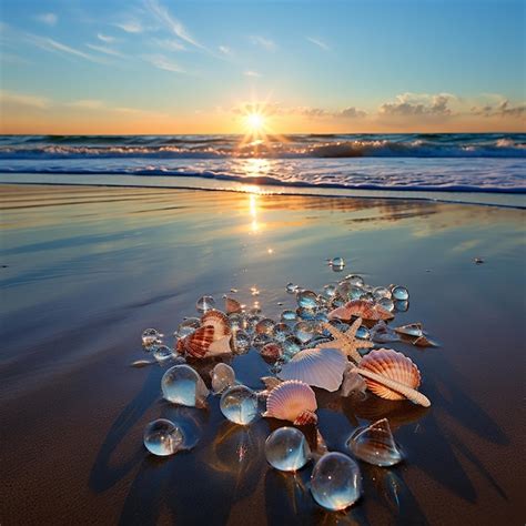 Premium AI Image | illustration of Glassy beach horizon sea shells