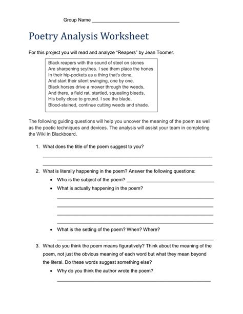 Poetry Analysis Worksheet Answers — db-excel.com