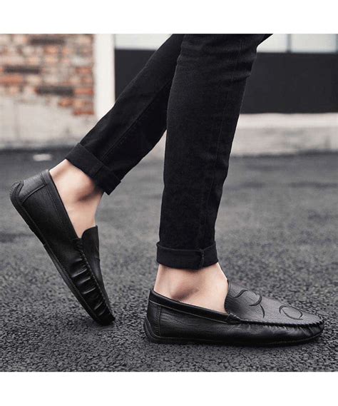 Black curve stripe leather slip on shoe loafer | Leather slip on shoes, Slip on shoes, Leather ...