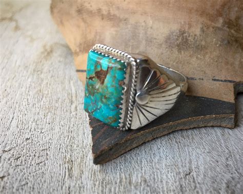 Vintage Size 14 Men's Navajo Turquoise Ring, Native American Indian ...