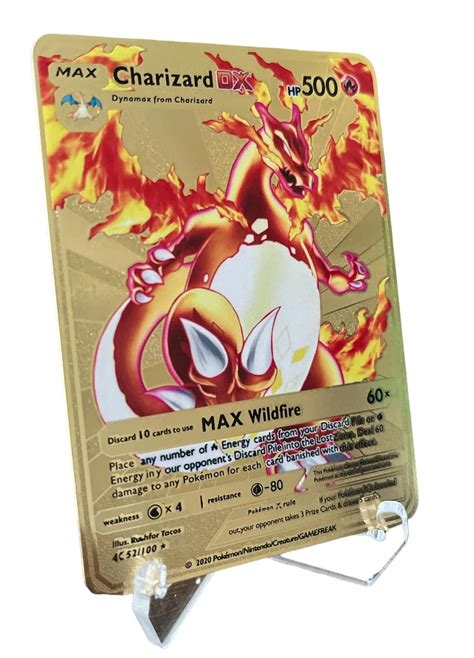 Buy Pokemon TCG Charizard DX 500HP Gold Metal Card Collectible, Rare ...