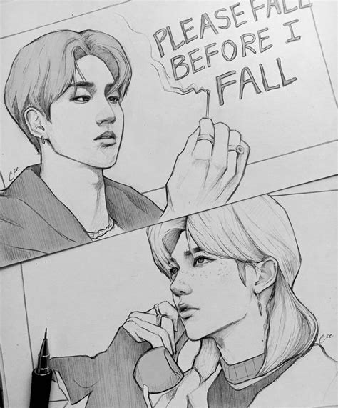 cee on Twitter: "fall #straykids #han #felix… " Drawing Base, Drawing ...