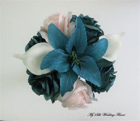 Teal Roses Mini Bouquet, Dark Turquoise Mini Bouquet, Teal, Blush & White Bouquet, Toss Bouquet ...