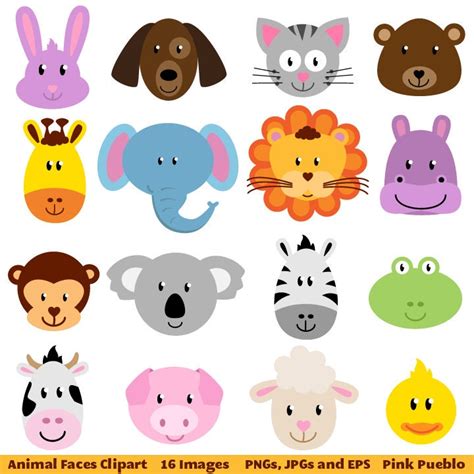 Animal Faces Clipart Clip Art Zoo Jungle Farm by PinkPueblo