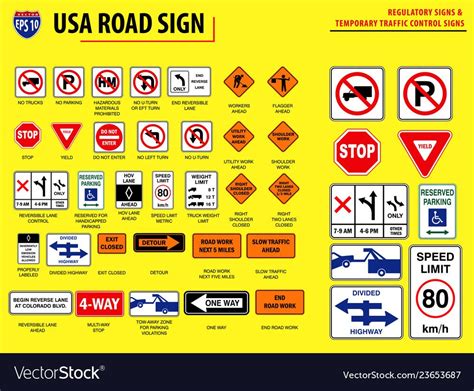 set of USA road sign.REGULATORY SIGNS & TEMPORARY TRAFFIC CONTROL SIGNS ...