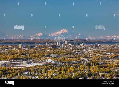 Aerial View Of The Anchorage Bowl, Downtown Anchorage, And Denali In ...