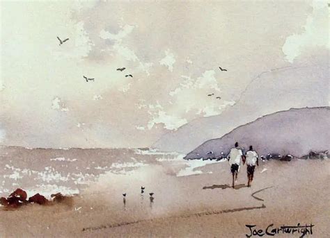 Painting the sea, people and birds with watercolor. Basics