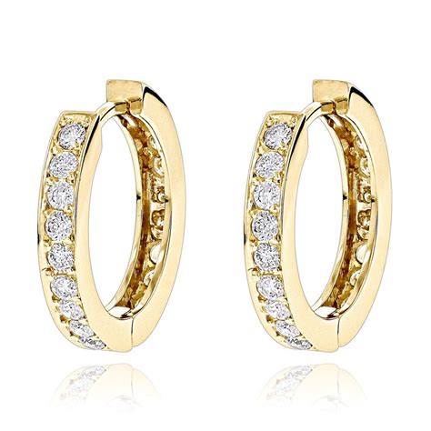 ItsHot.com: Small 14K Gold Inside Out Diamond Huggie Earrings 1.2ct | Hoop earrings small ...