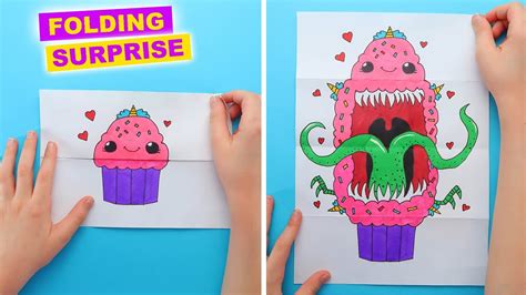 Cupcake Monster - Folding Surprise. Drawing Ideas You Can Easily Repeat - YouTube