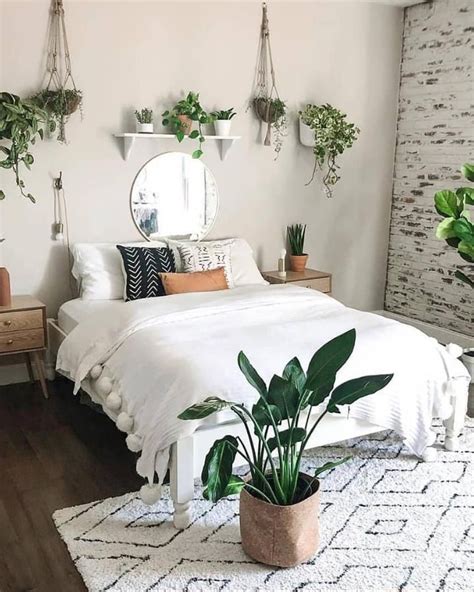 Tropical Style Bedroom with Green Plants and Flowers