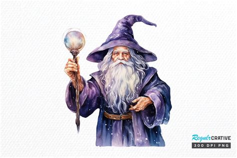 Cute Wizard Watercolor Clipart Design Graphic by Regulrcrative ...