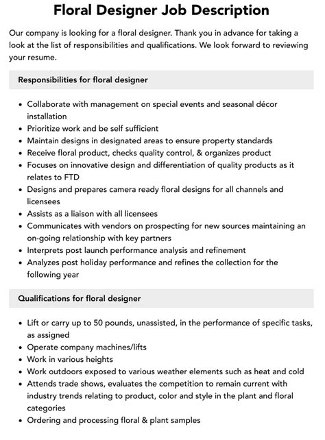 Floral Designer Job Description | Velvet Jobs