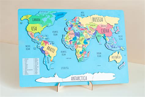 World Map, Educational Toy, Map Puzzles for Kids, Montessori Puzzle, G – FistikPuzzles