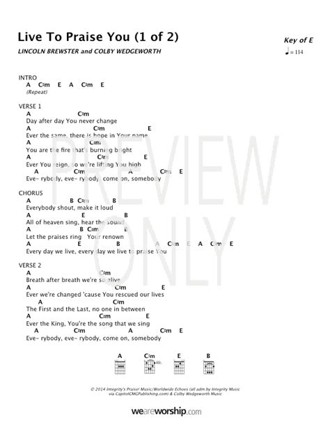 Live To Praise You Lead Sheet, Lyrics, & Chords | Lincoln Brewster ...