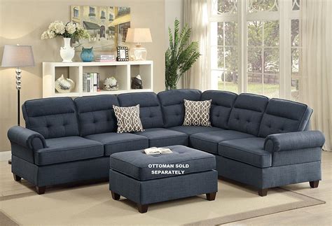 Tynan 2-pieces Sectional Sofa Set Upholstered in Dark Blue Dorris Fabric | Cheap living room ...