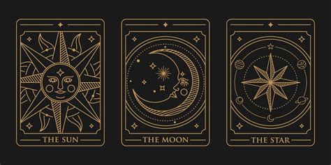 tarot deck card set Illustration. the sun, the moon and the star golden tarot card vector ...