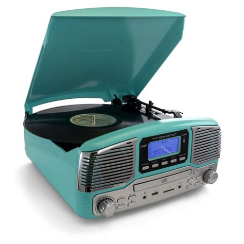 Trexonic Retro Wireless Bluetooth, Record and CD Player - Turquoise - 9332355 | HSN