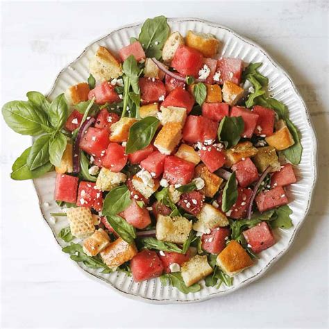 Watermelon Panzanella Salad Recipe | The Domestic Dietitian