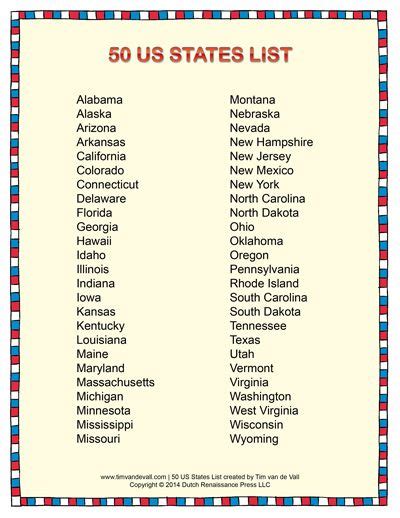 List of States in Alphabetical Order | Social Studies Printable PDF ...