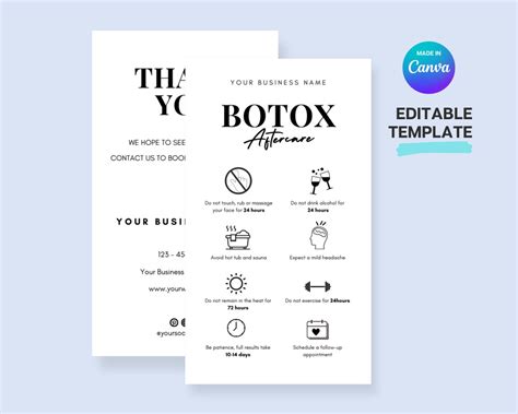 Botox Aftercare, Botox Aftercare Card, Botox Template, Botox Care Card, DIY Botox Filler ...