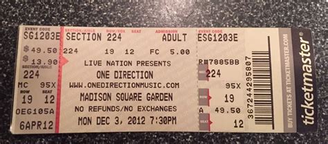 One Direction Concert Ticket Stub MSG 2012!! in Entertainment Memorabilia, Music Memorabili ...