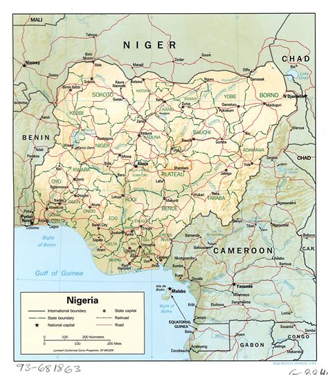 Large detailed political and administrative map of Nigeria with relief ...