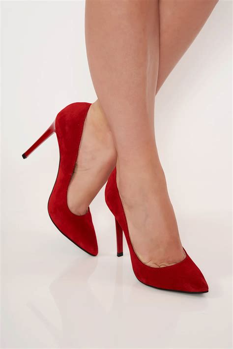 Red elegant shoes natural leather slightly pointed toe tip with high heels