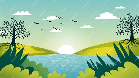 Premium Vector | Nature Landscape Vector Illustration Wallpaper ...