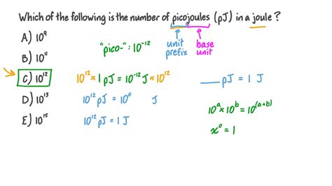 Vidéo question :: Rappeler le nombre de picojoules dans un joule | Nagwa