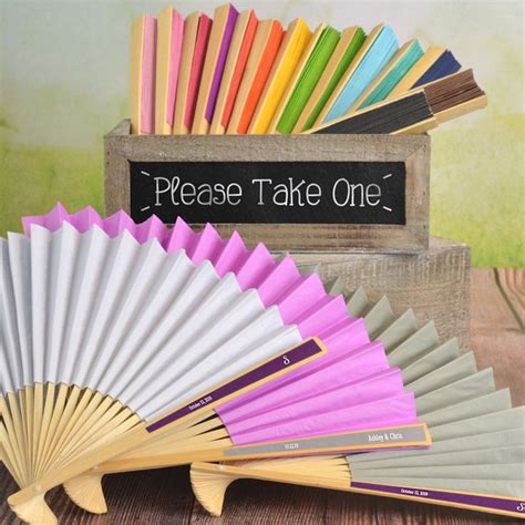 Personalized Colored Paper Hand Fans with Metallic Foil Labels | Hand fan favors, My wedding ...