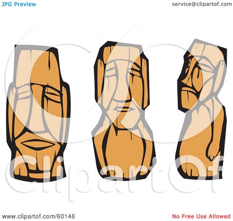 Royalty-Free (RF) Clipart Illustration of a Digital Collage Of Three Polynesian Moai Carvings by ...